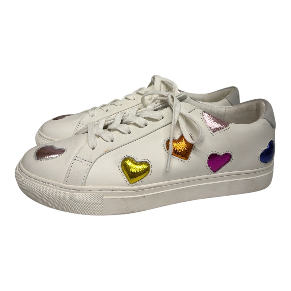 Kurt Geiger London Lane Love Sneakers White Leather Metallic Colorful Hearts 42